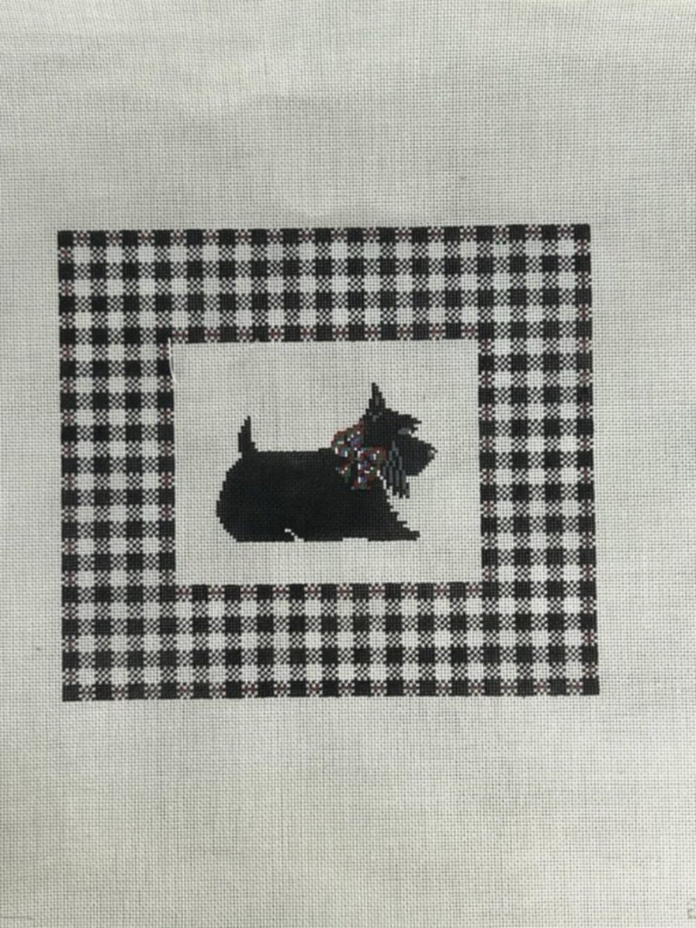 Danae Scottie Dog Handpainted Needlepoint Canvas STARTED Large HP 18 Ct